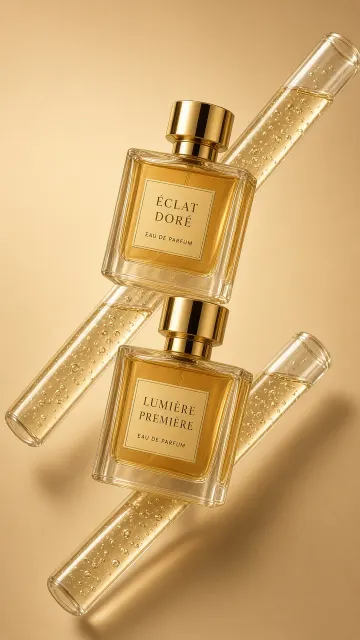 Luxury Packaging image example: Golden Perfume Bottles Commercial Product Photography