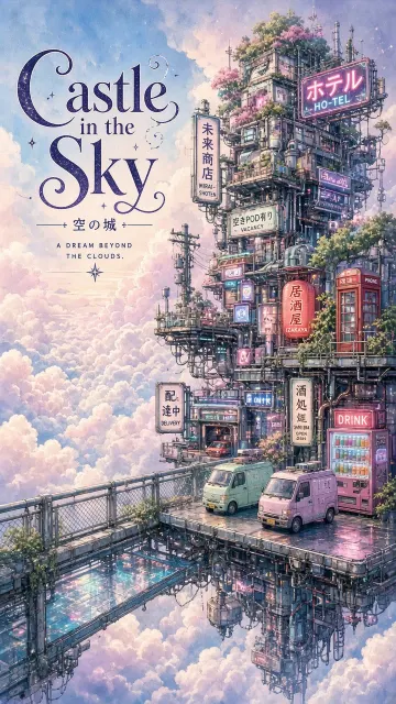 Anime Aesthetic image example: Surreal Cyberpunk Floating City Illustration