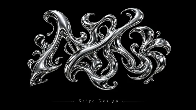 Chrome Aesthetic image example: Liquid Chrome Calligraphic Typography Design