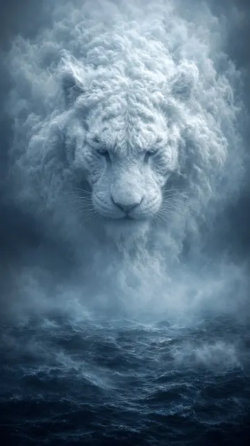 Surreal Cloud Tiger over Mist-Veiled Ocean