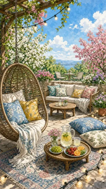 Cozy Lifestyle image example: Relaxing Summer Terrace Healing Illustration
