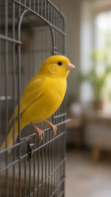 Bird Photography image example: Hesitant Canary at Open Cage Door Macro