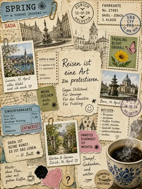 Collage Art image example: Spring Travel Journal Mixed-Media Dada Collage