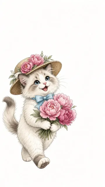 Vintage Style image example: Whimsical Anthropomorphic Ragdoll Cat Dance Illustration