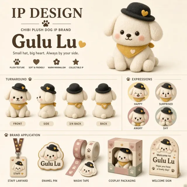 Warm Aesthetic image example: Chibi Puppy Complete Brand IP Identity Sheet