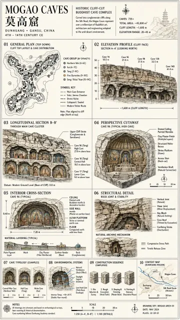 Mogao Caves Architectural Blueprint Poster