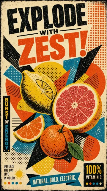 Vibrant Energy image example: Halftone Screen Print Fruit Poster