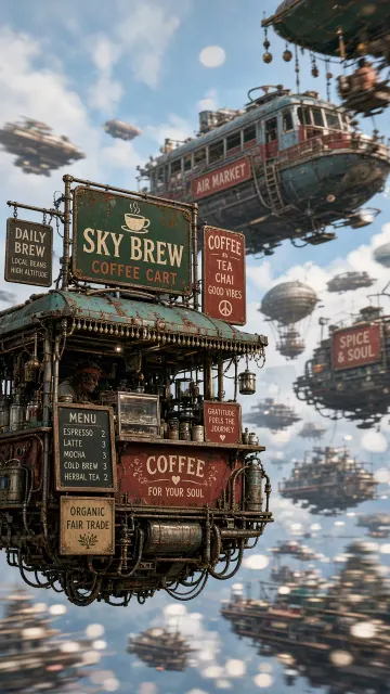 Steampunk Floating Coffee Cart Market