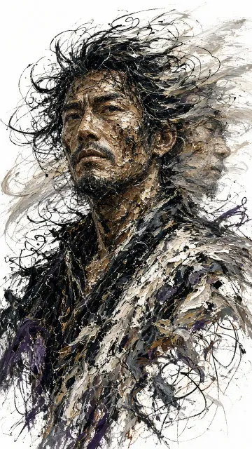 Line Sketch image example: Raw Expressive Doodle Style Rugged Man Oil Painting