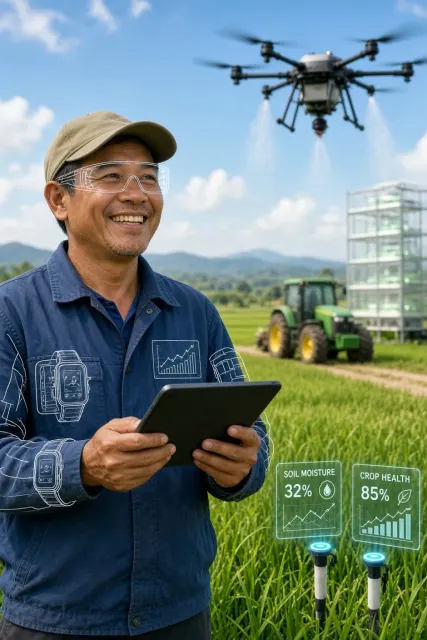 Line Sketch image example: Selective Focus Farmer in Rice Field Photography