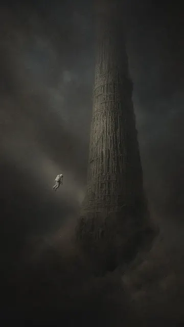 Low Saturation Morandi image example: Megalophobia Deep Space Monolith Sci-Fi Illustration