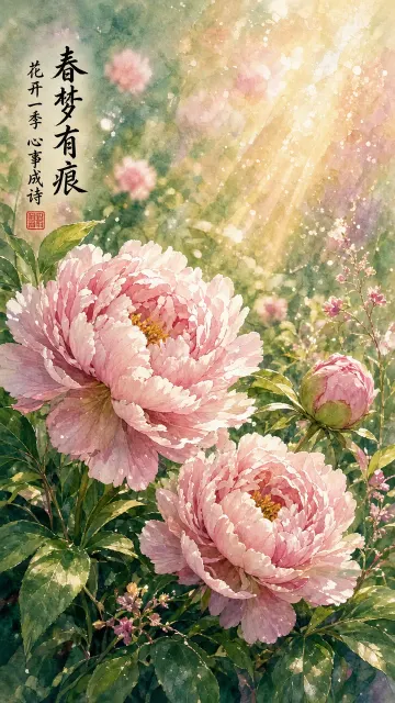Anime Style Acrylic Spring Peony Illustration