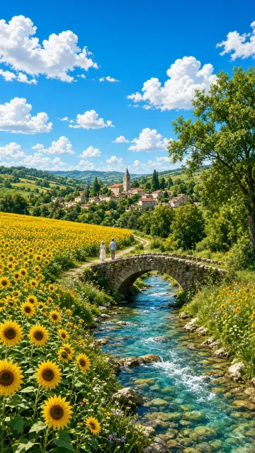 Idyllic Countryside Sunflower Field Landscape