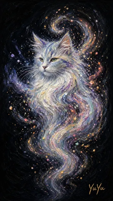 Impressionist Particle Ghost Forest Cat Oil Painting