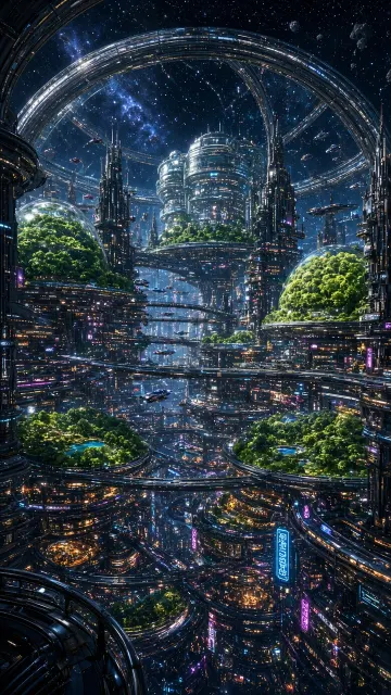 Sci-Fi Mega Ecological Space Station Panorama