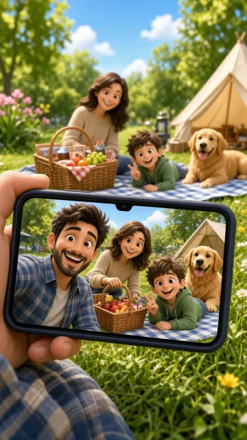 3D Cartoon Family Camping Picnic Scene