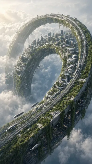 Futuristic Möbius Strip Megacity Sci-Fi Illustration