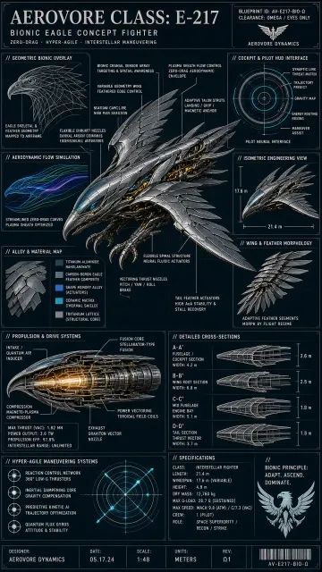 Futuristic Design image example: Sci-Fi Bionic Eagle Fighter Blueprint