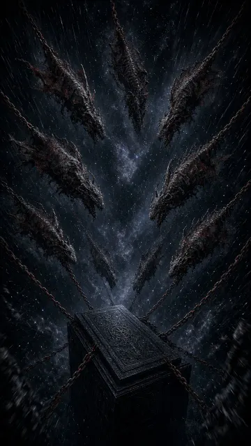 Overhead View image example: Nine Dragons Pulling the Ancient Coffin in Deep Space