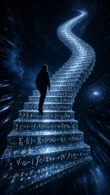 Ultra-Wide Angle image example: Surreal Mathematical Staircase Sci-Fi Illustration