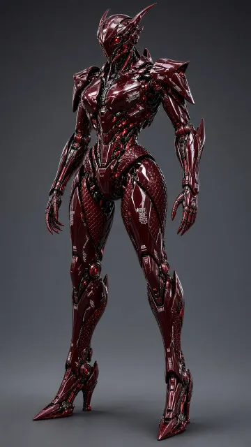 Hard Surface image example: Burgundy Streamlined Futuristic Warrior Mecha