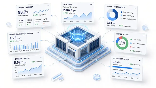 Glass and Crystal image example: 3D Tech Data Center UI Design Illustration