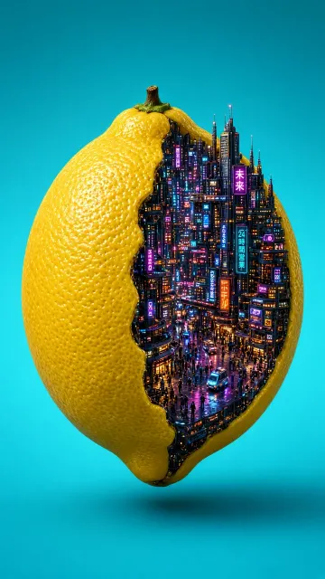 Abstract Form image example: Cyberpunk Micro City Lemon 3D Concept