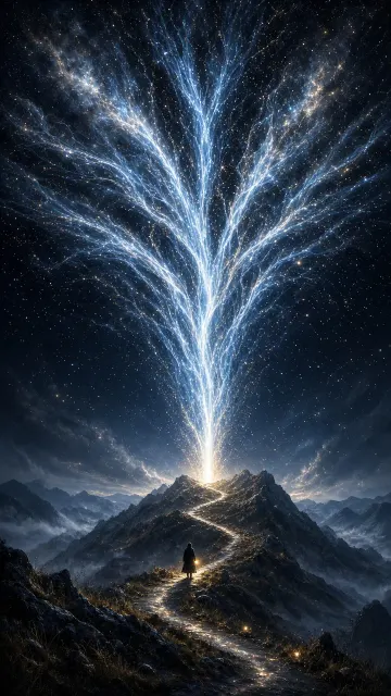 Healing Vibes image example: Cosmic Tree of Stars and Solitary Traveler
