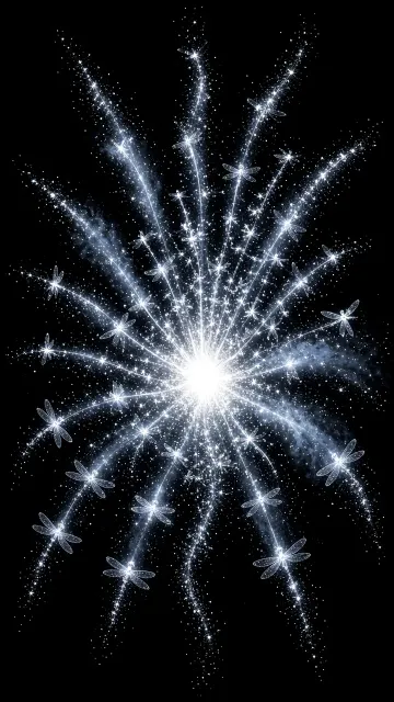 Healing Vibes image example: Glowing Dragonfly Firework Digital Art on Black
