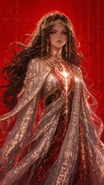 Luminescent image example: Glowing Magical Attire Anime Woman on Red Background
