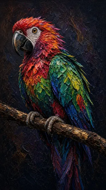 Sculptural Impasto Acrylic Parrot Painting