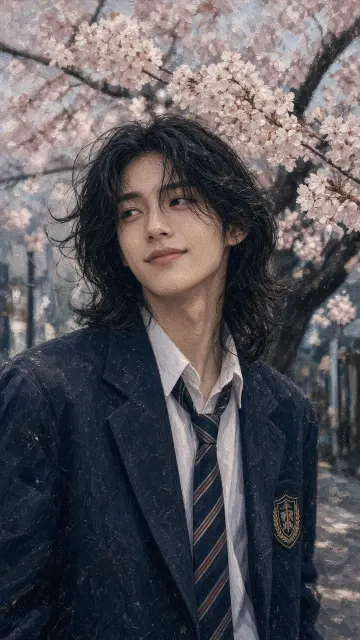 Vintage Film Portrait Under Cherry Blossoms