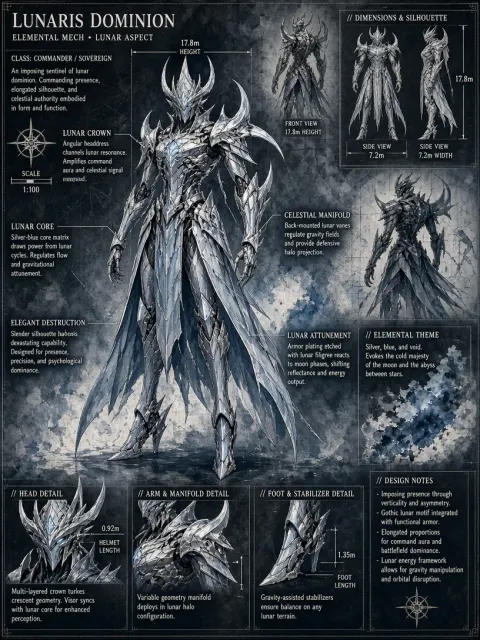 Mecha Concept image example: Lunar Mecha Blueprint Concept Design