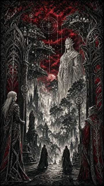 Sci-Fi Fantasy image example: Nocturnal Forest Elven Gate Graphic Illustration