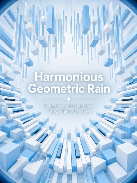 Calming Aesthetic image example: Geometric Toy Block Spring Rain Piano Stream Poster