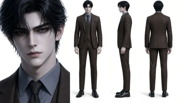 Cool Tone image example: Aristocratic Man Suit Character Three-View Sheet