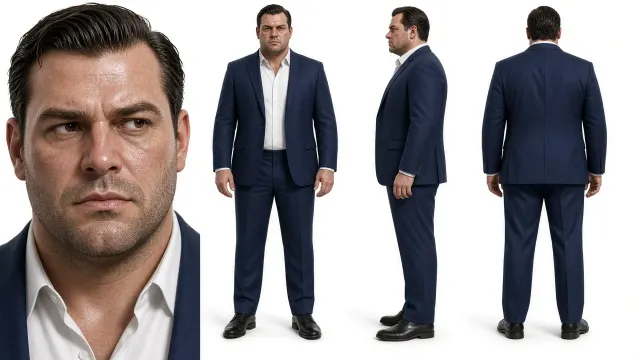 Corporate & Professional image example: Four-View Character Sheet of a Corporate Executive