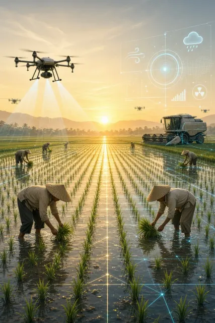 Cozy and Whimsical image example: Smart Agriculture Fusion Conceptual Poster
