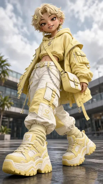 Y2K Avatar Style Pastel Yellow Fashion Portrait