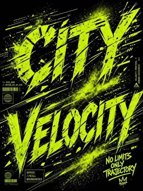 Typography Poster image example: City Velocity Street Graffiti Techwear Typography Poster