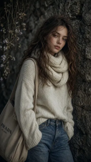 Moody Indie Portrait with Long Brown Waves