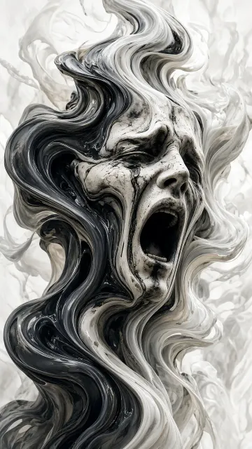 Fluid Dynamics image example: Avant-Garde Fluid Morphing Mask Abstract Art