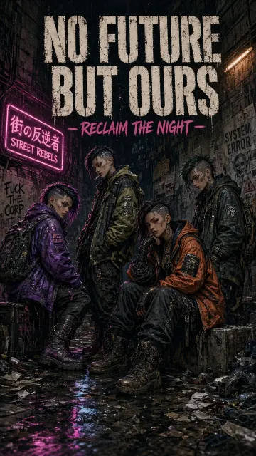 Streetwear image example: Cyberpunk Techwear Street Gang Concept Art