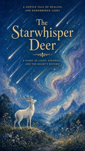 Night Sky image example: Ethereal White Deer Under Meteor Shower