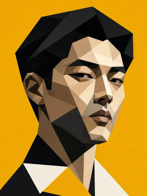 Male Portrait image example: Avant-Garde Graphic Portrait in Mustard Yellow
