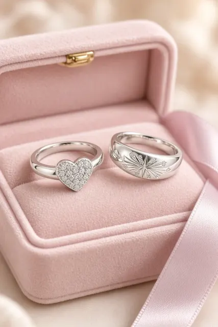 metallic finish image example: Silver Couple Rings Luxury Jewelry Photography