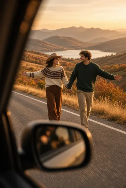 Cinematic Road Trip Couple Photography on Grassland
