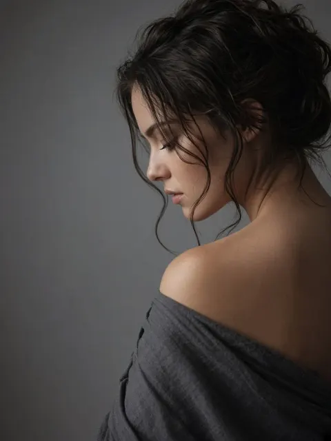 Minimalist Muted Gray Portrait of Brunette