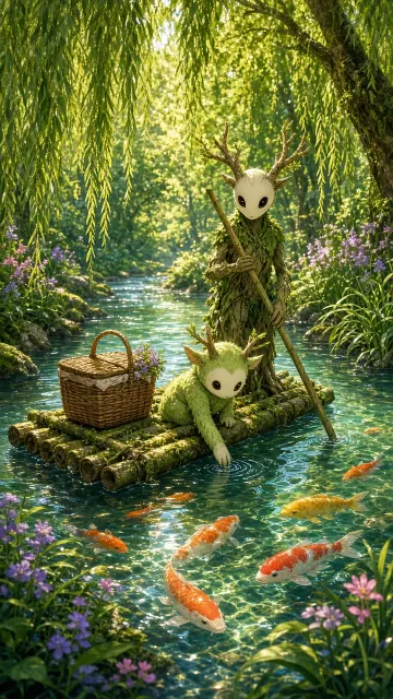 Pastoral image example: Pastoral Forest River Anime Illustration