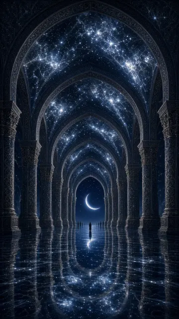 Cosmic Starlit Islamic Pointed Arches